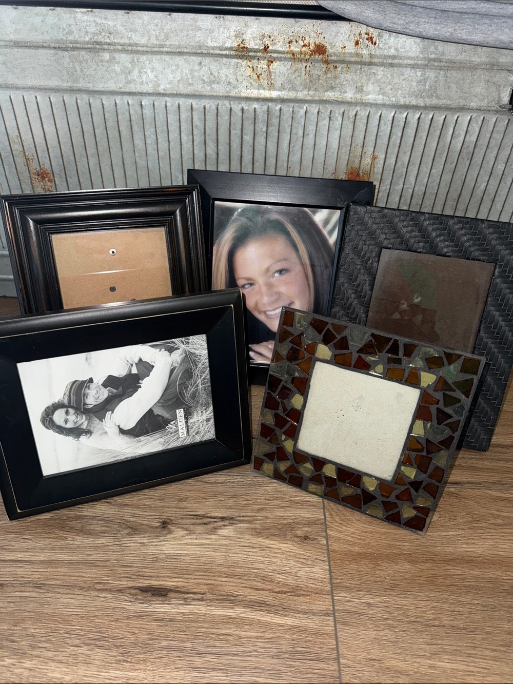 Decorative Mosaic, leather and Black Photo Frame Set - new and vintage